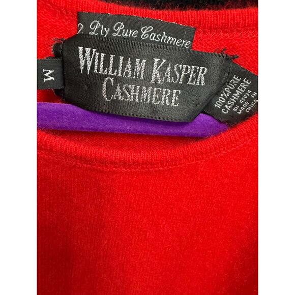 Vintage William Kasper Cashmere Sweater Short Sleeve Pullover Red Crewneck Sz M - Picture 7 of 9